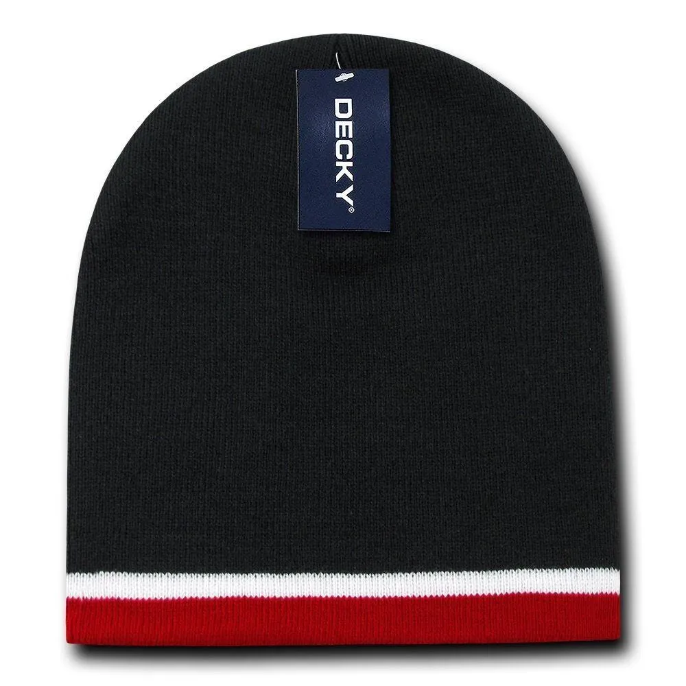 1 Dozen Decky Double Stripe 3 Tone Beanies Knitted Skul Ski Caps Hats Wholesale