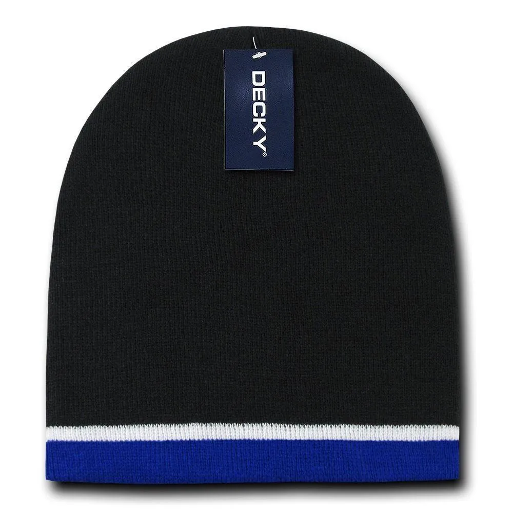 1 Dozen Decky Double Stripe 3 Tone Beanies Knitted Skul Ski Caps Hats Wholesale