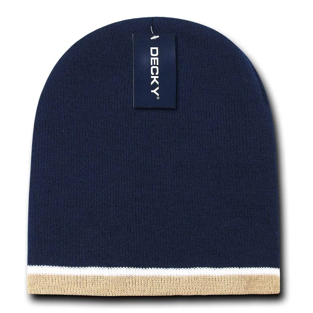 1 Dozen Decky Double Stripe 3 Tone Beanies Knitted Skul Ski Caps Hats Wholesale