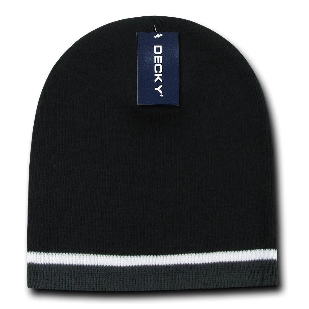1 Dozen Decky Double Stripe 3 Tone Beanies Knitted Skul Ski Caps Hats Wholesale