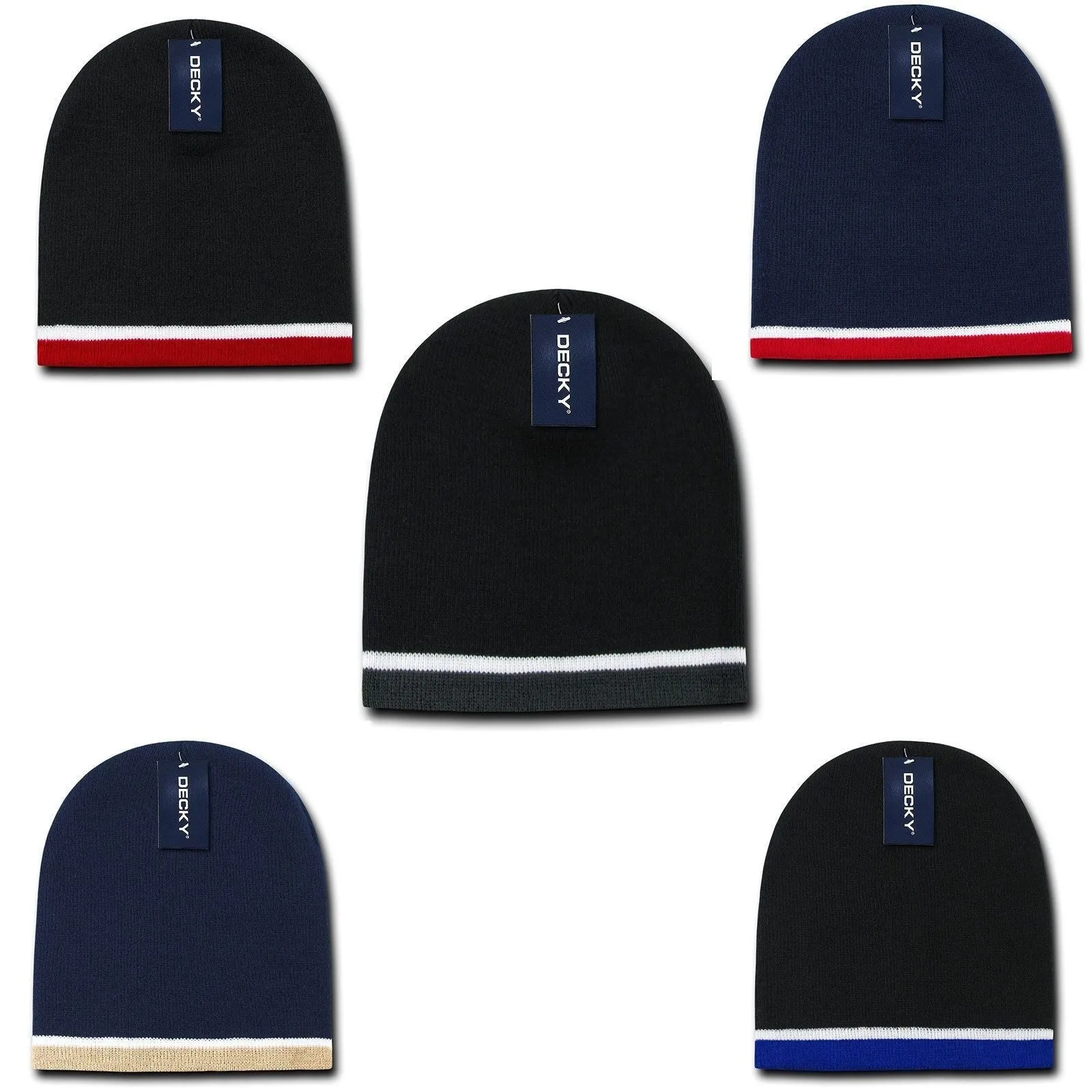 1 Dozen Decky Double Stripe 3 Tone Beanies Knitted Skul Ski Caps Hats Wholesale