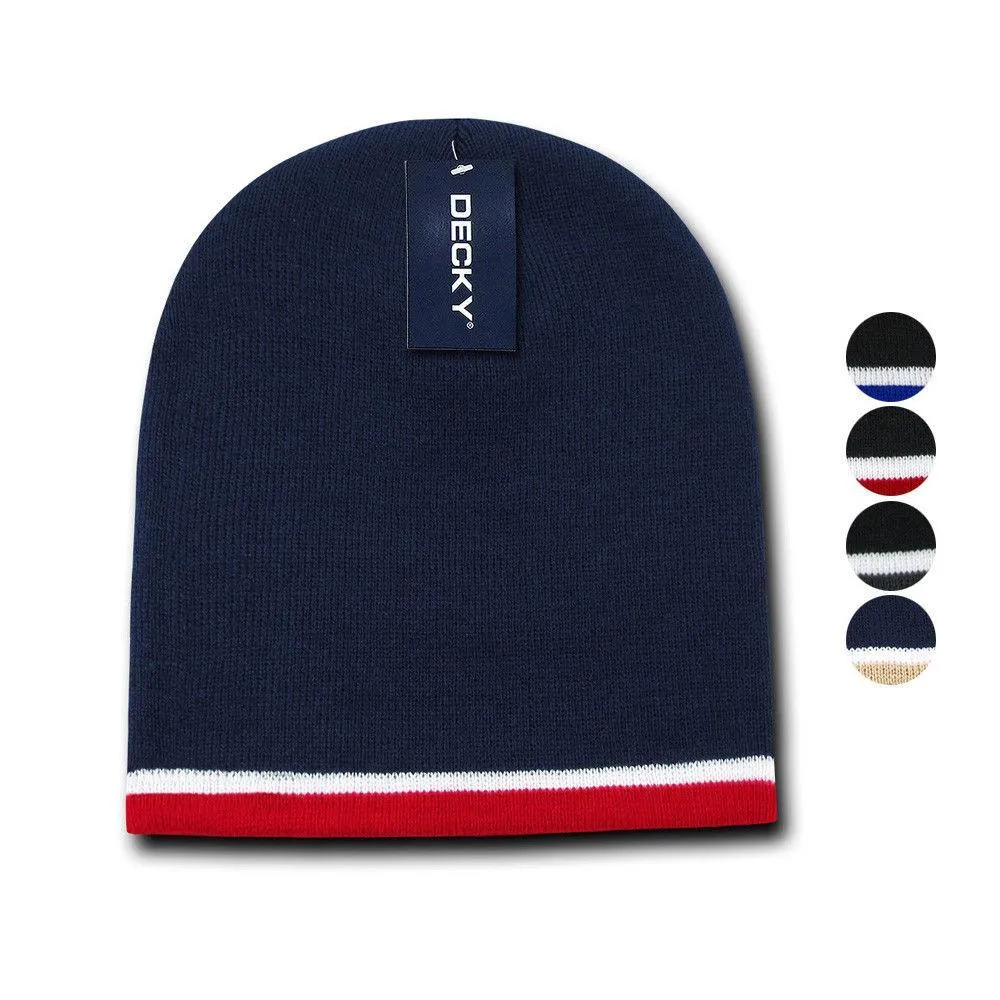 1 Dozen Decky Double Stripe 3 Tone Beanies Knitted Skul Ski Caps Hats Wholesale