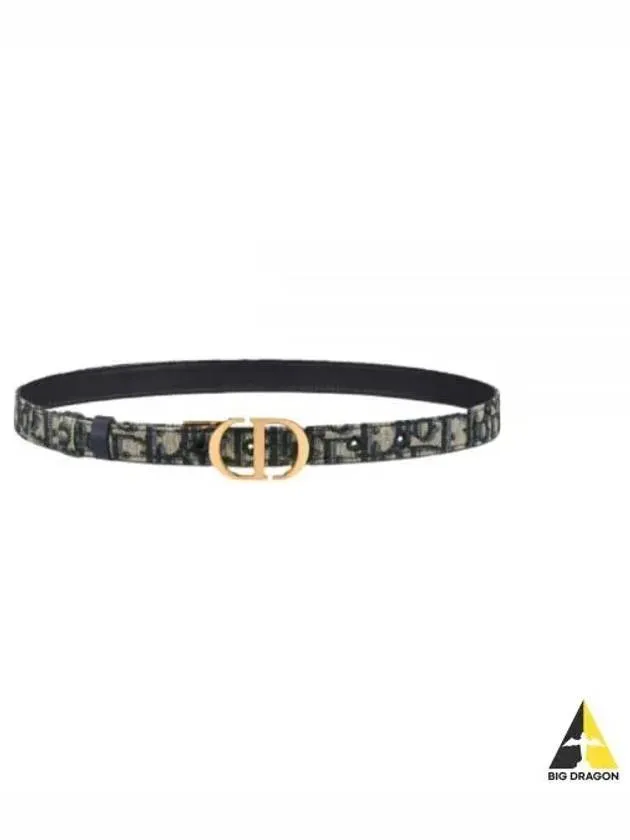 30 Montaigne Gold Hardware Jacquard Reversible Leather Belt Black Blue