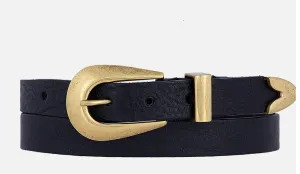 Adrie | Skinny Leather Belt with Horseshoe Buckle and Tip