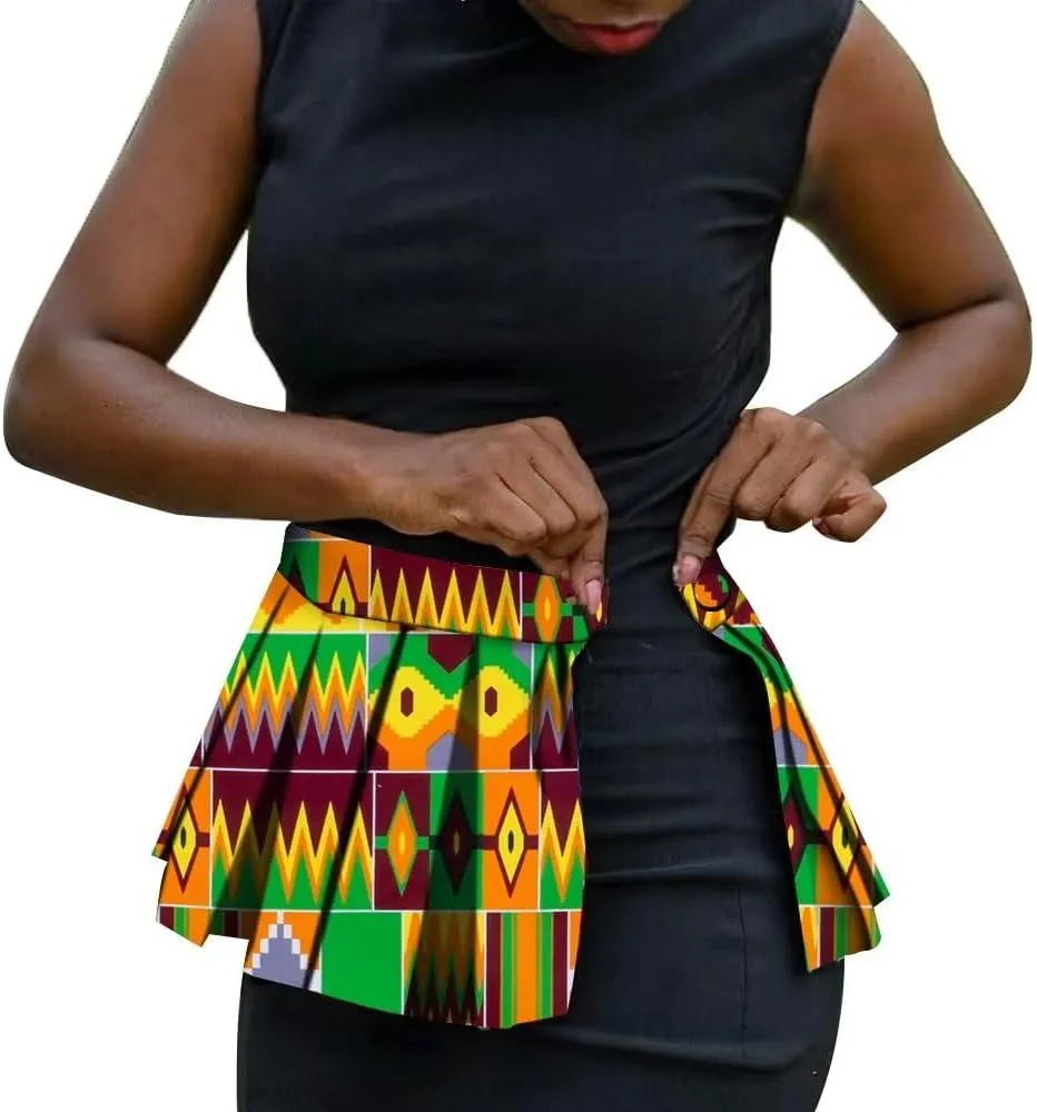 African Fabric Print Belt for Women Party Festival Dance Pleated Skirt Belts