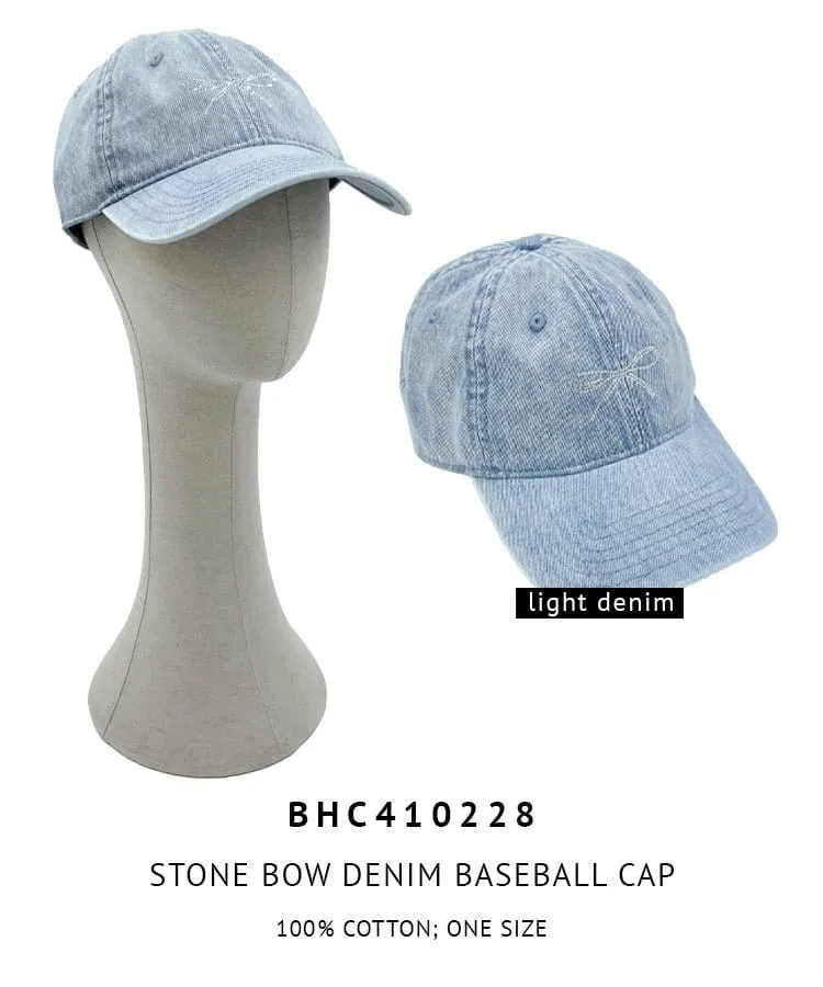 BHC410228 Small Rhinestone Bow Denim Baseball Cap