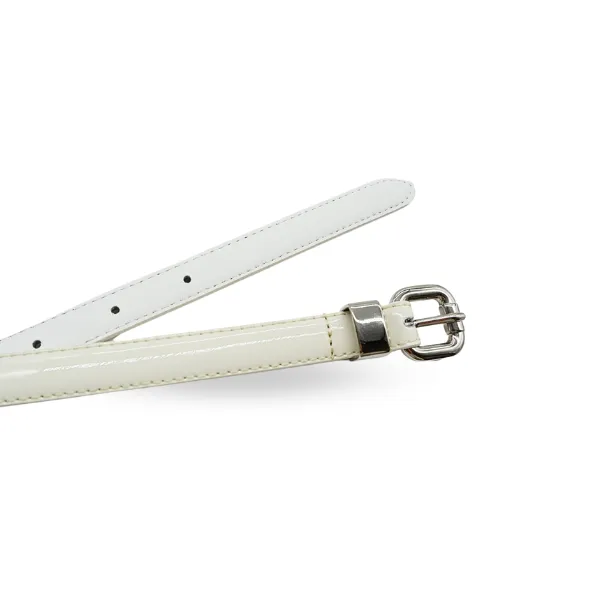 CARRIE -  Womens Off-White Patent Skinny Leather Belt with Silver Buckle
