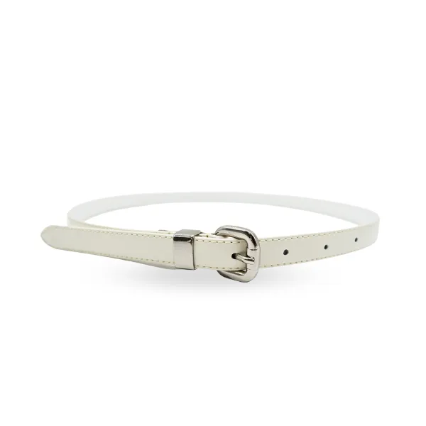 CARRIE -  Womens Off-White Patent Skinny Leather Belt with Silver Buckle
