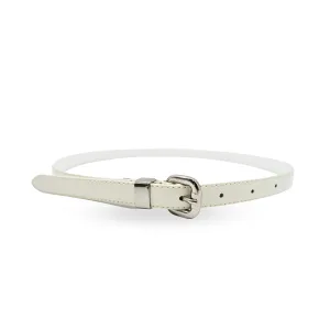 CARRIE -  Womens Off-White Patent Skinny Leather Belt with Silver Buckle