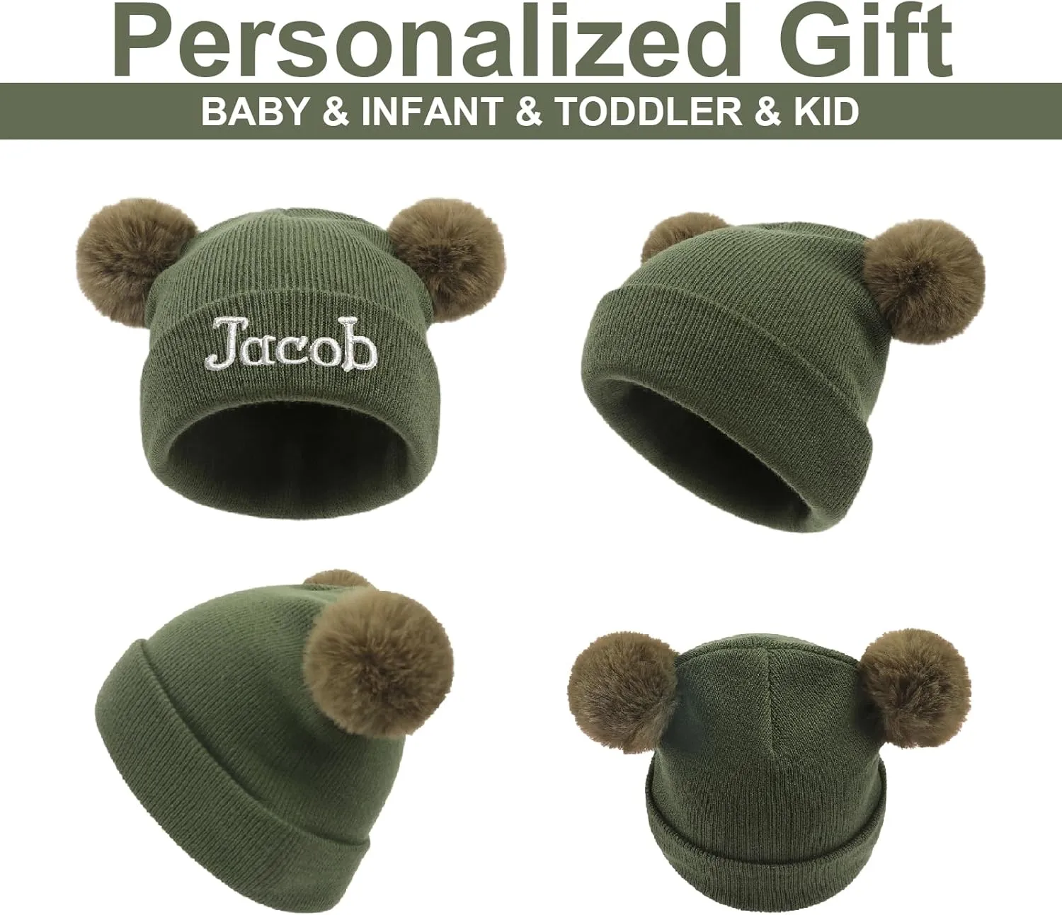 Custom Name Beanie Hats for Baby Girls Boys, Personalized Embroidered Beanies for Infants Toddlers, Winter Knit Hat