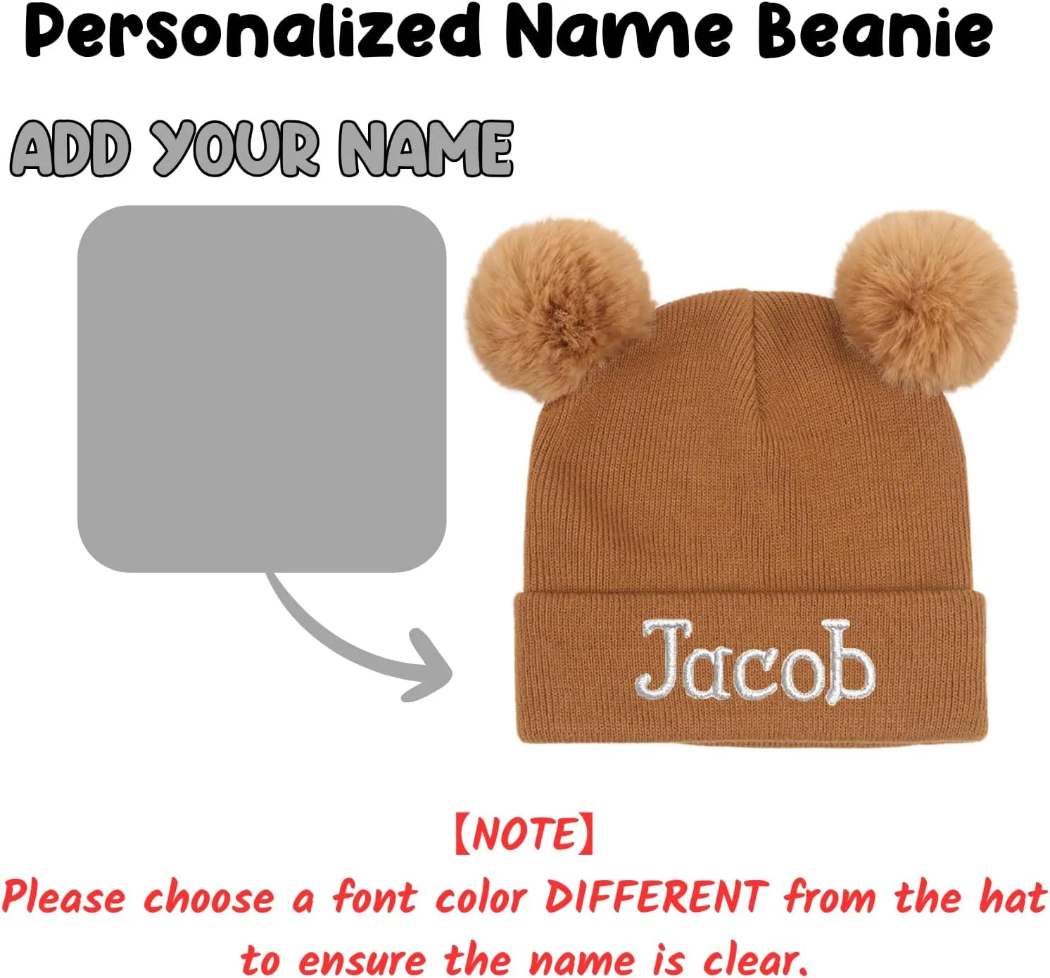 Custom Name Beanie Hats for Baby Girls Boys, Personalized Embroidered Beanies for Infants Toddlers, Winter Knit Hat