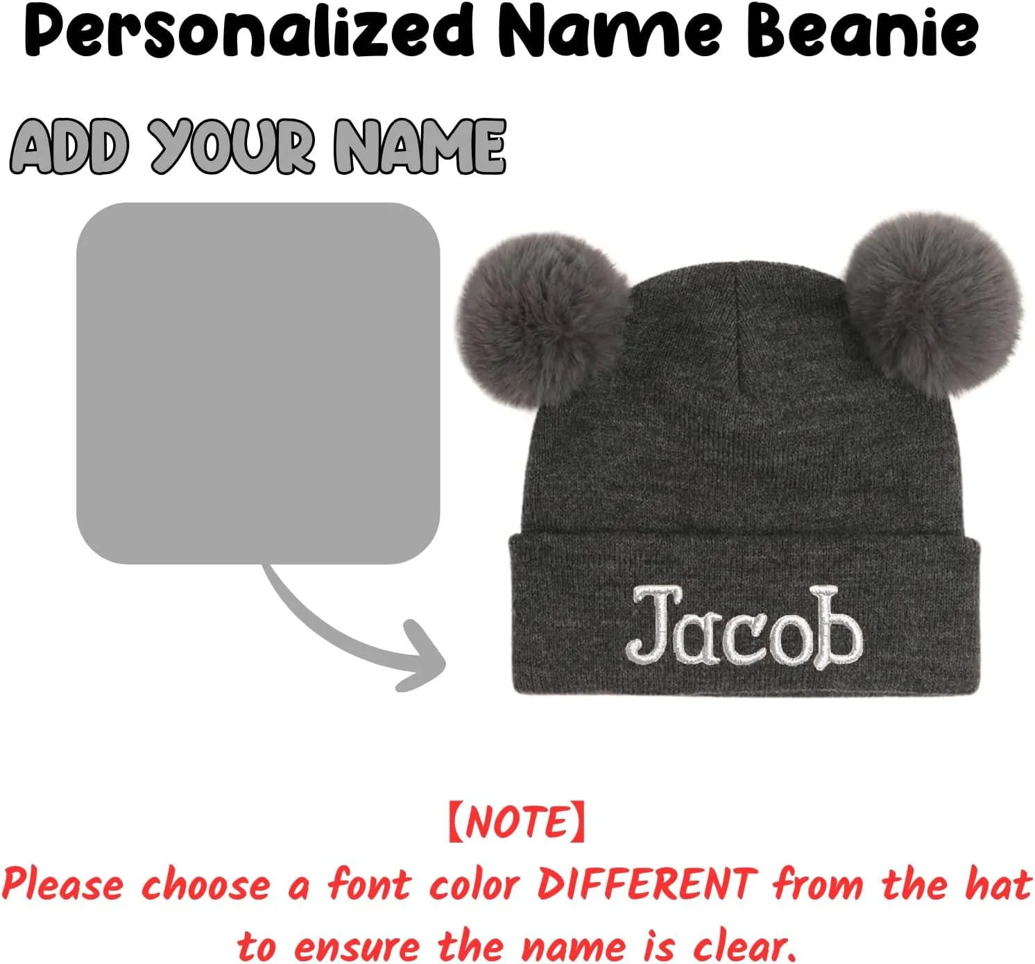 Custom Name Beanie Hats for Baby Girls Boys, Personalized Embroidered Beanies for Infants Toddlers, Winter Knit Hat