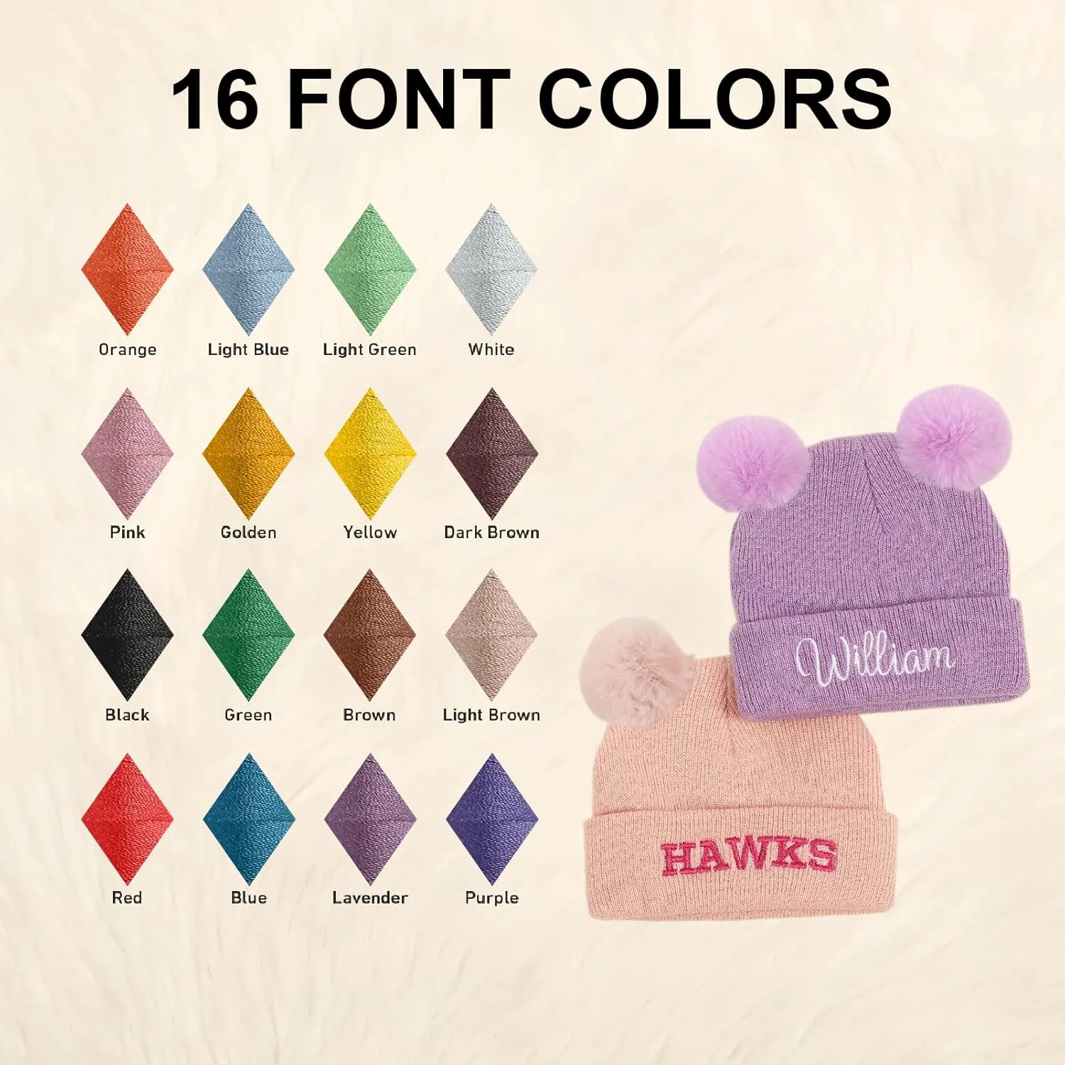 Custom Name Beanie Hats for Baby Girls Boys, Personalized Embroidered Beanies for Infants Toddlers, Winter Knit Hat