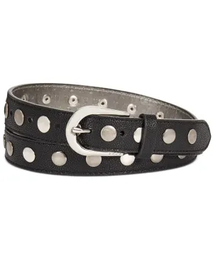 DKNY Women's Pebble-Grain Metallic Studded Faux-Leather Belt, Black, S