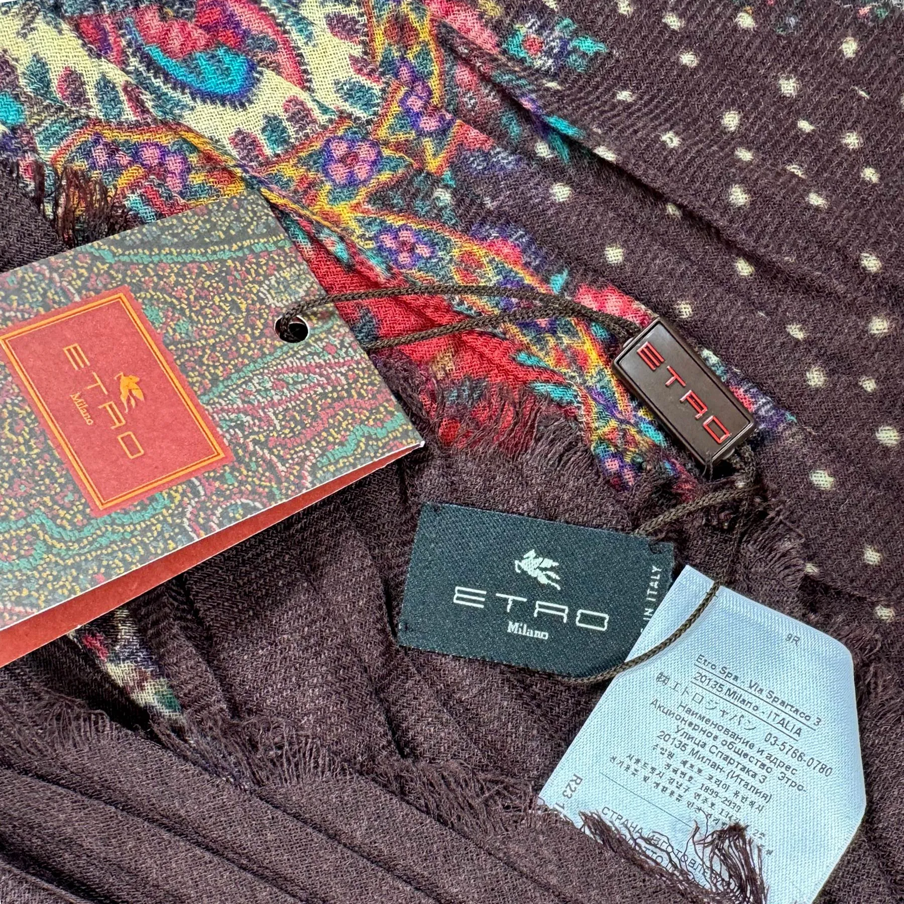 Etro Scarf Brown Pleated Wool Shawl SALE