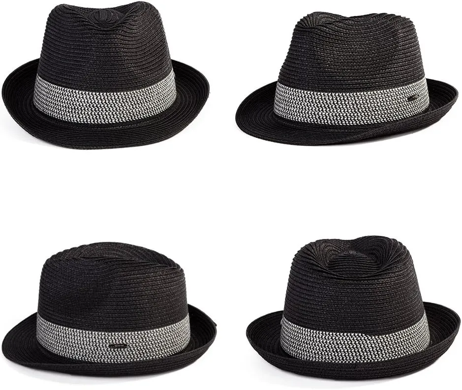 Fancet Packable Straw Fedora Panama Sun Summer Beach Hat Cuban Trilby Men Women 56-67cm