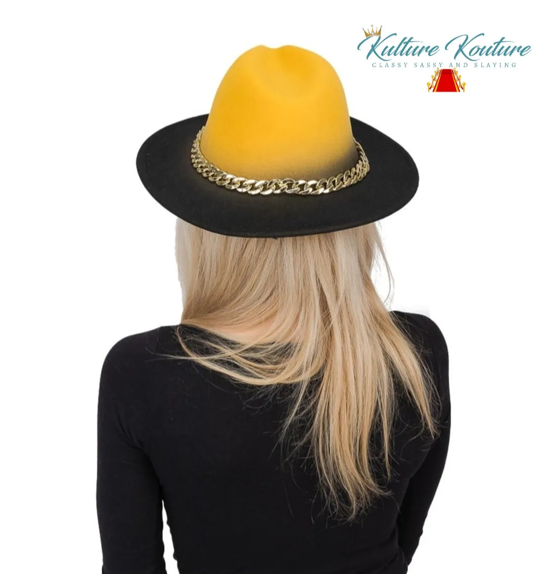 Gold and Black Ombre Fedora with Chain