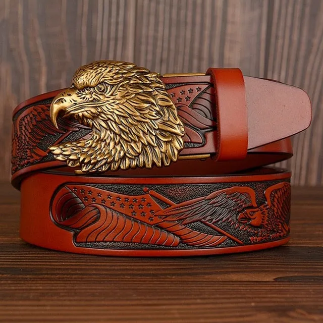 Intricate Eagle Pattern and Buckle Leather Belt