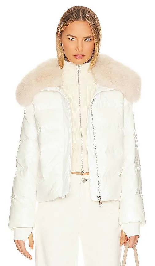 jocelyn Nylon Puffer Jacket With Faux Collar in Ivory