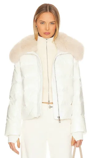 jocelyn Nylon Puffer Jacket With Faux Collar in Ivory