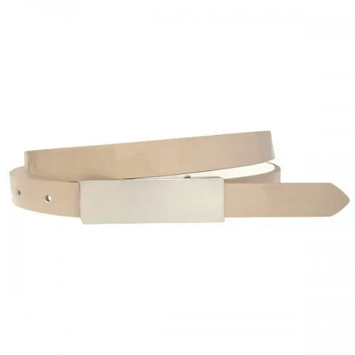 KIMBERLY - Womens Beige Glossy Patent Leather Reversible Thin Belt