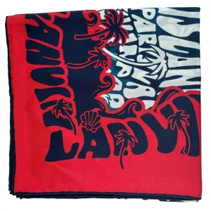 Lanvin Scarf Red Navy Logo Island Design - Twill Silk Square Foulard BLACK FRIDAY SALE