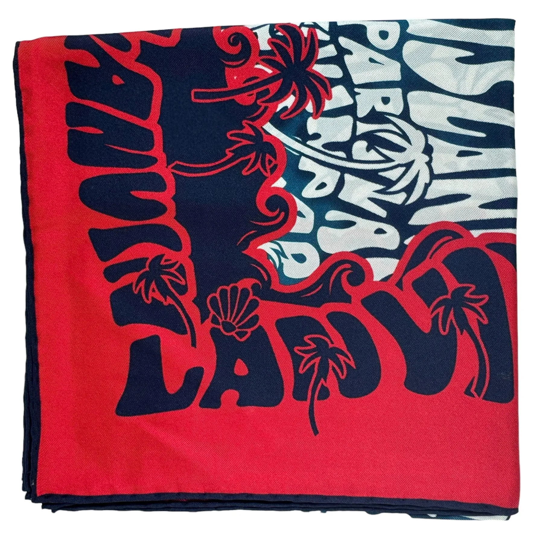 Lanvin Scarf Red Navy Logo Island Design - Twill Silk Square Foulard BLACK FRIDAY SALE