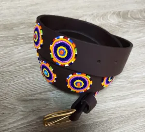 Maasai Beaded Leather Belt - Orbit Bright