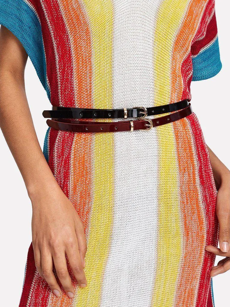 Metal Buckle Skinny Belt 2pcs