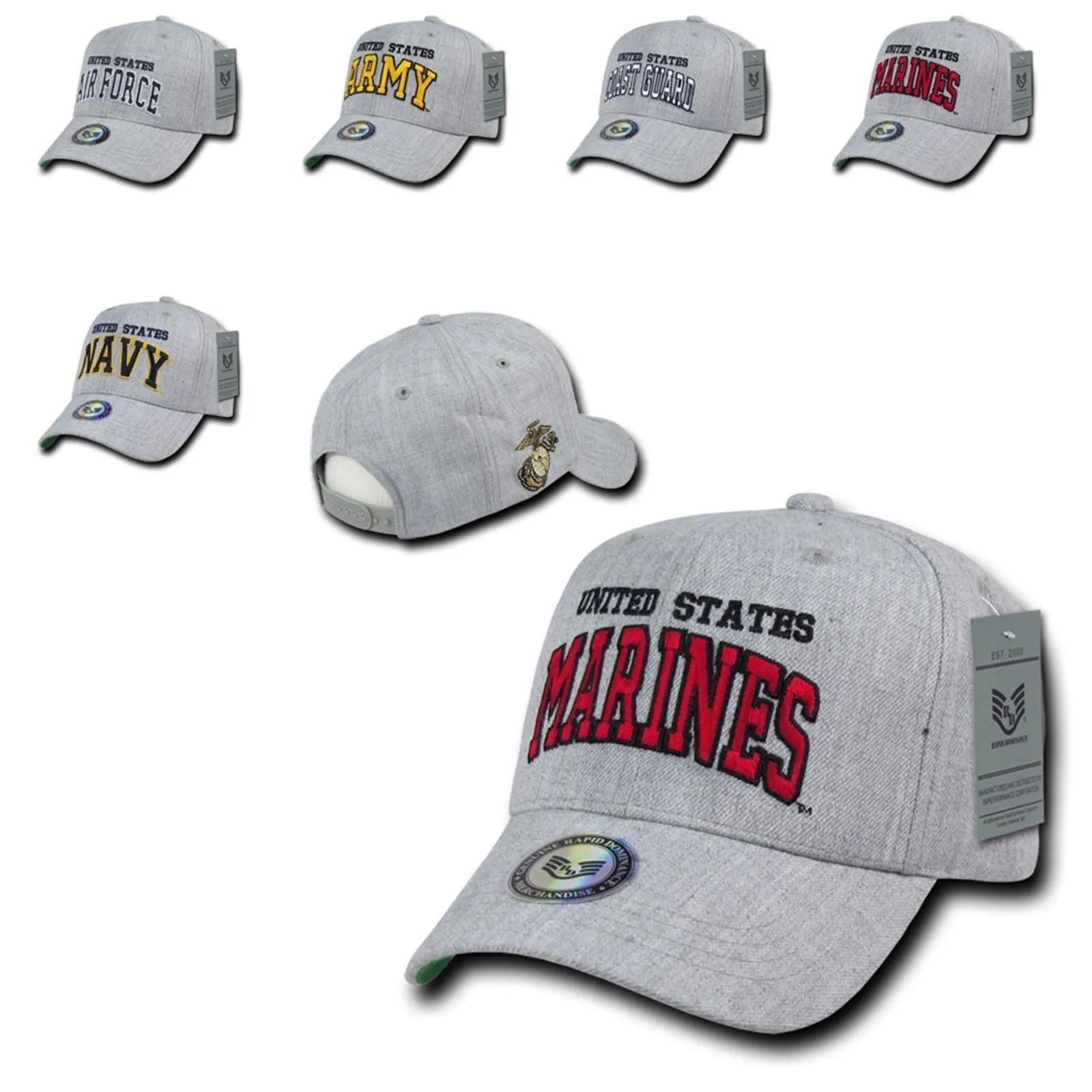 Rapid Dominance Military Air Force Navy Coast Guard Army Marines Grey Baseball Hats Caps