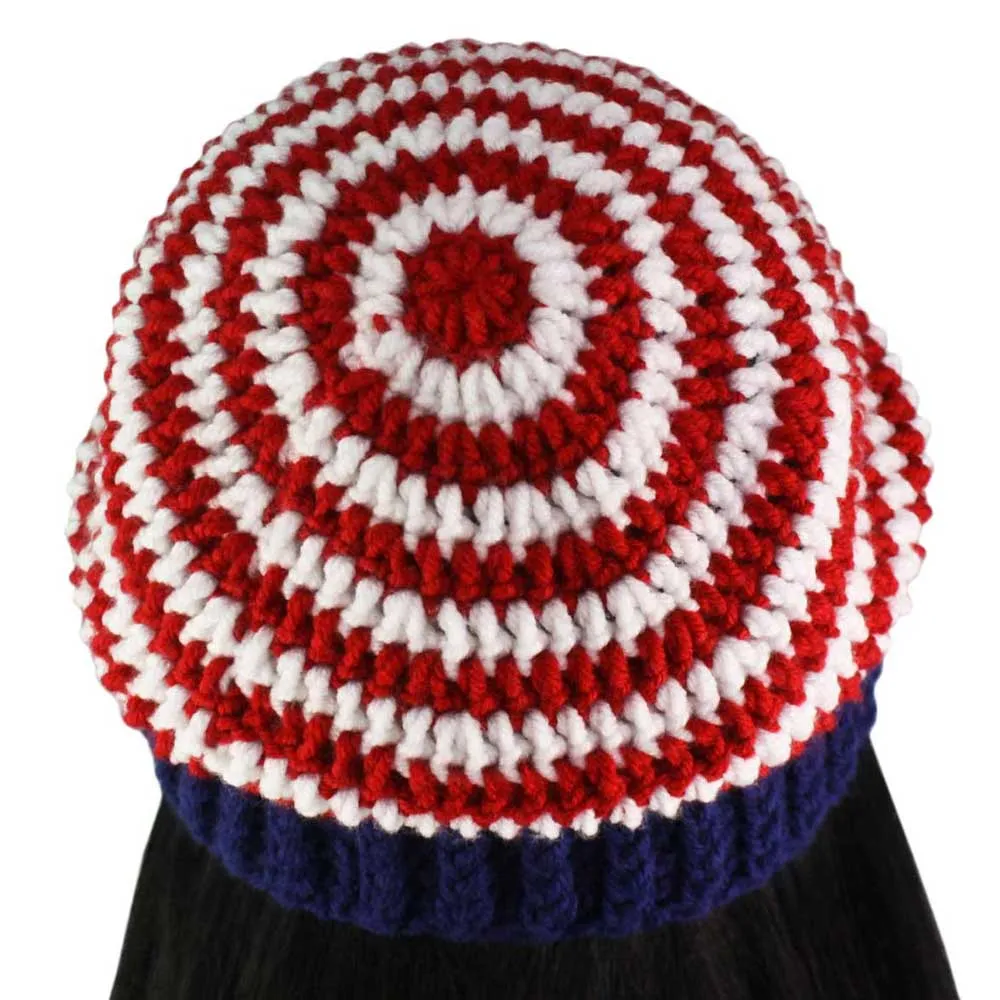 Red White Blue Crochet Beanie Hat Medium/Large - JMCH53ML