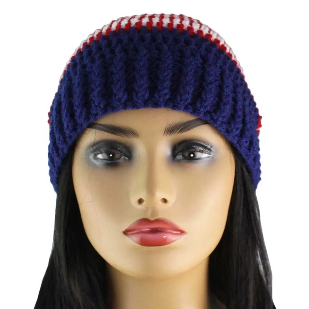 Red White Blue Crochet Beanie Hat Medium/Large - JMCH53ML