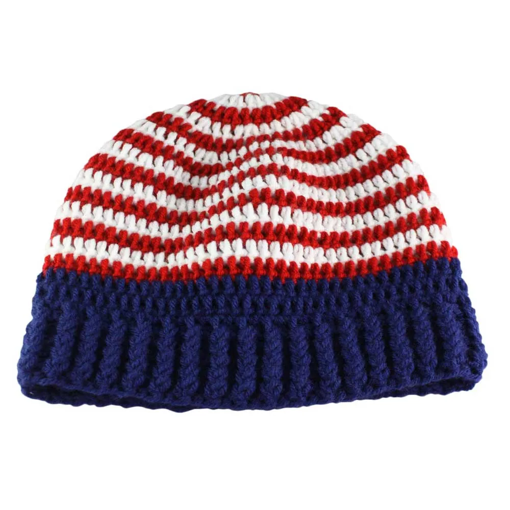 Red White Blue Crochet Beanie Hat Medium/Large - JMCH53ML