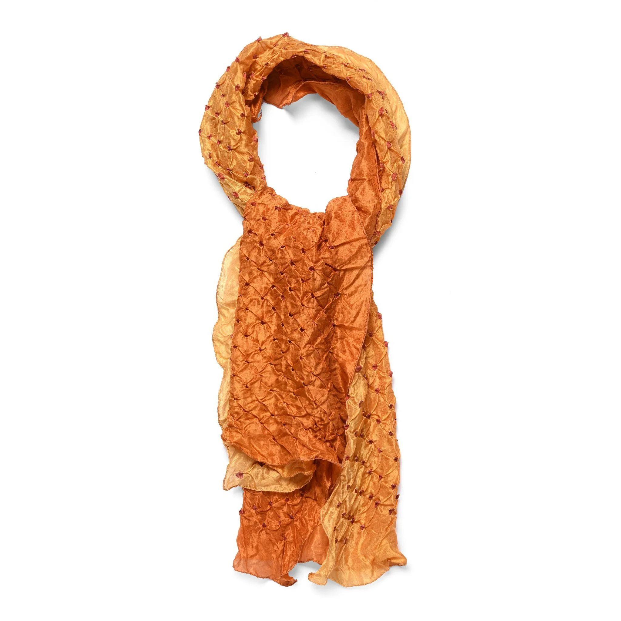 Saffron Bandhani Silk Scarf from Rajasthan