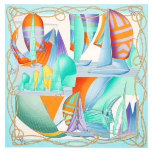 Salvatore Ferragamo Scarf Blue Sailing Design - Twill Silk Foulard - 2024 Collection SALE