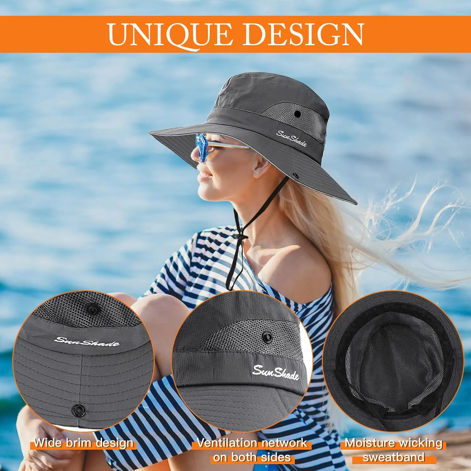 Sun Hats for Women Beach Hat Ponytail Hat Womens Sun Hat with UV Protection Wide Brim