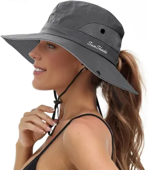 Sun Hats for Women Beach Hat Ponytail Hat Womens Sun Hat with UV Protection Wide Brim