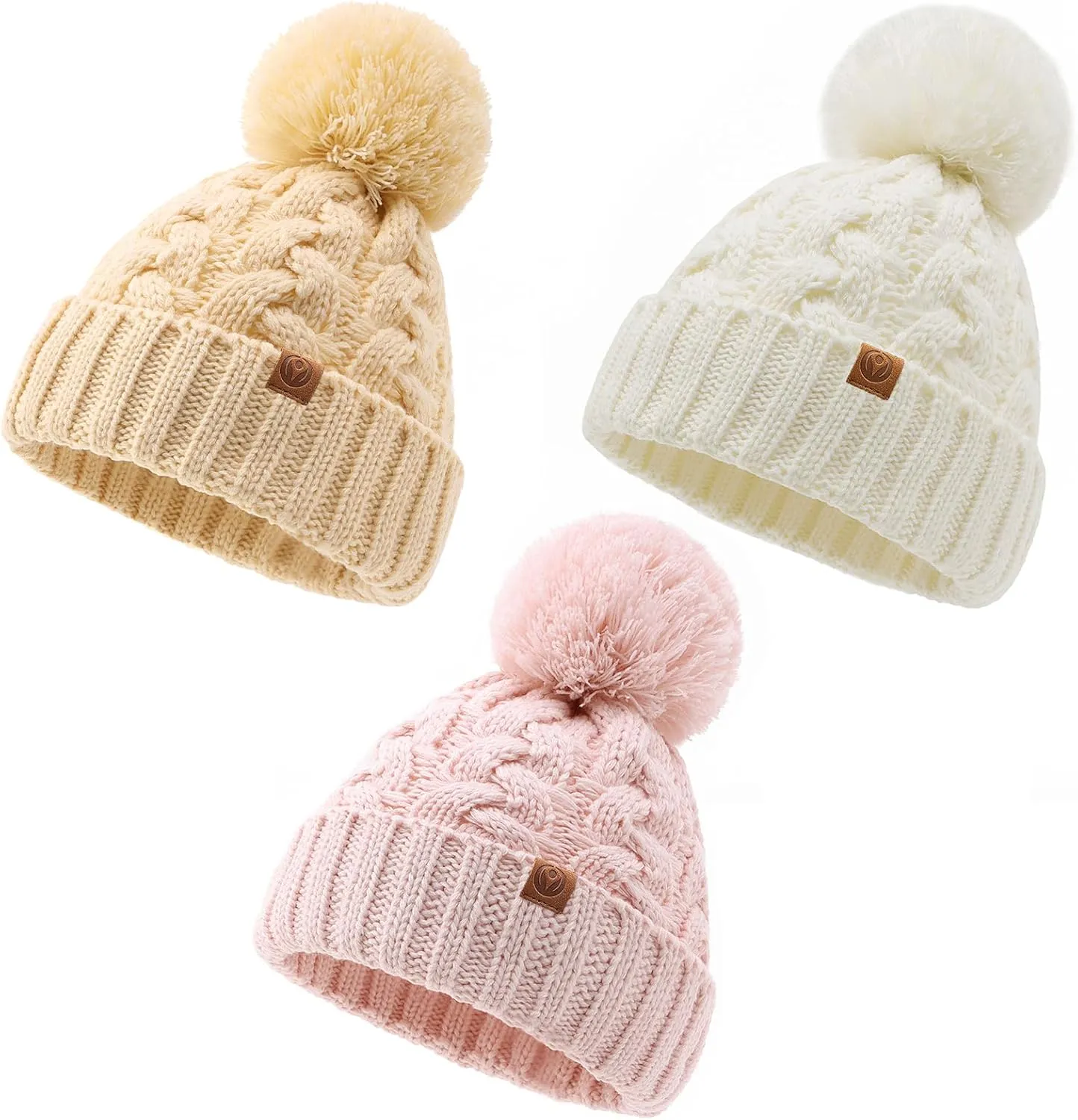 Toddler Winter Hat Toddler Pom Pom Beanie Kids Warm Lined Knit Hat Baby Winter Hats for Girls Boys 3M-8T
