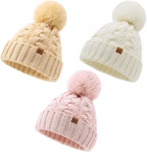 Toddler Winter Hat Toddler Pom Pom Beanie Kids Warm Lined Knit Hat Baby Winter Hats for Girls Boys 3M-8T