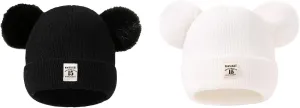 Winter Hat for Kids Toddler Children Boys Girls Beanie with Double Poms Poms Soft Warm Knitted Beanie Hat