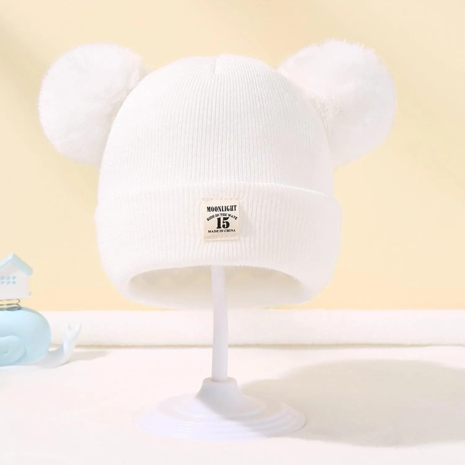Winter Hat for Kids Toddler Children Boys Girls Beanie with Double Poms Poms Soft Warm Knitted Beanie Hat