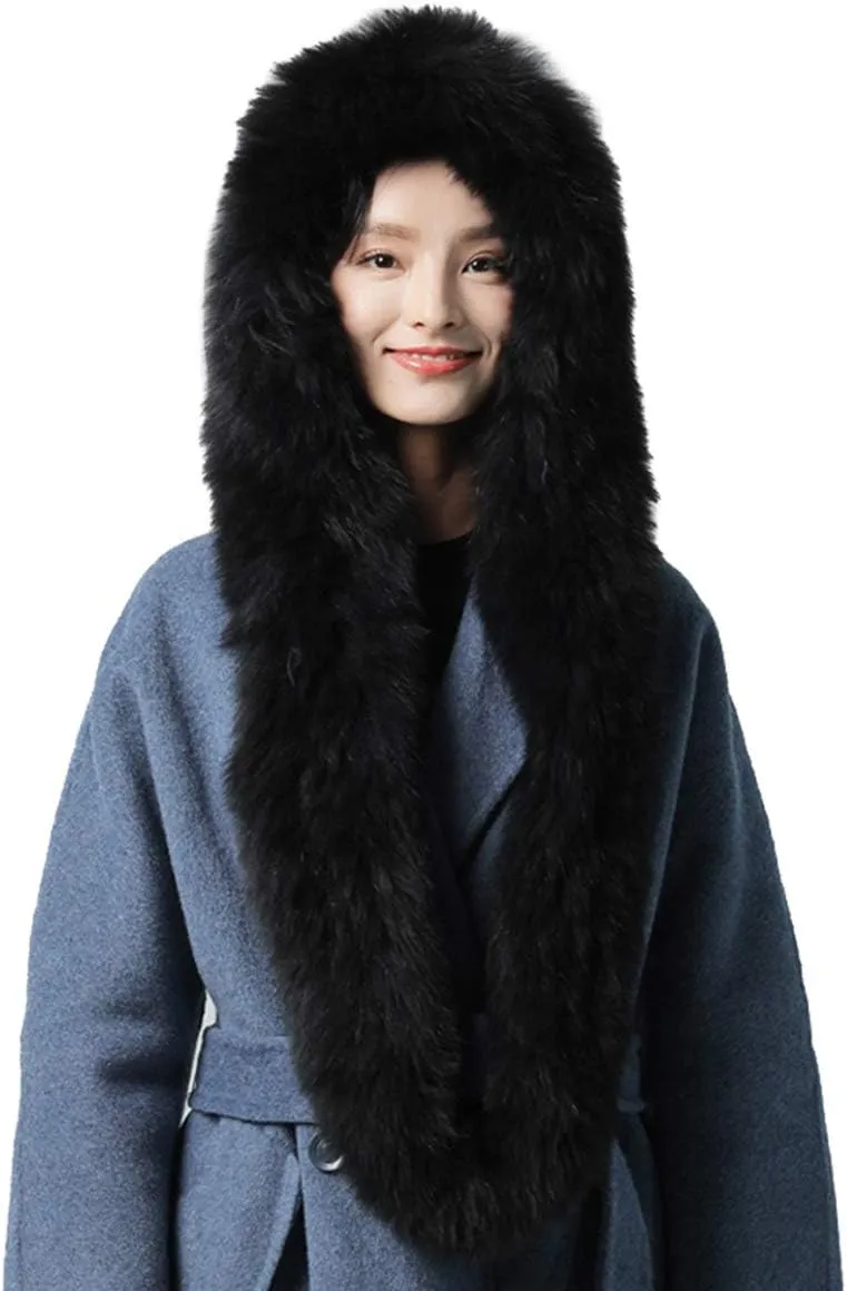Women's Genuine Fox Hair Loop Infinity Scarf Hood Scarf Head Scarf Wrap Outdoor Hat Winter Warm