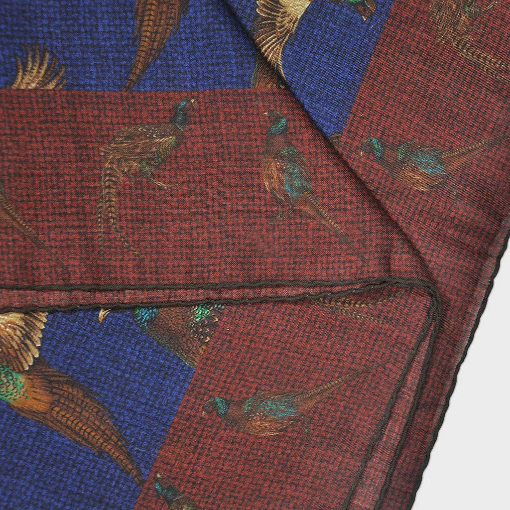 Wool Silk Pheasant Large Square in Royal Blue & Burnt Sienna
